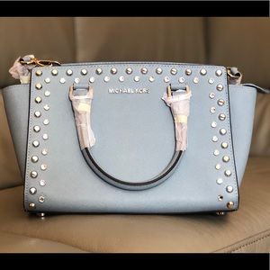 Michael Kors Selma Jewel Powder Blue Satchel NWT
